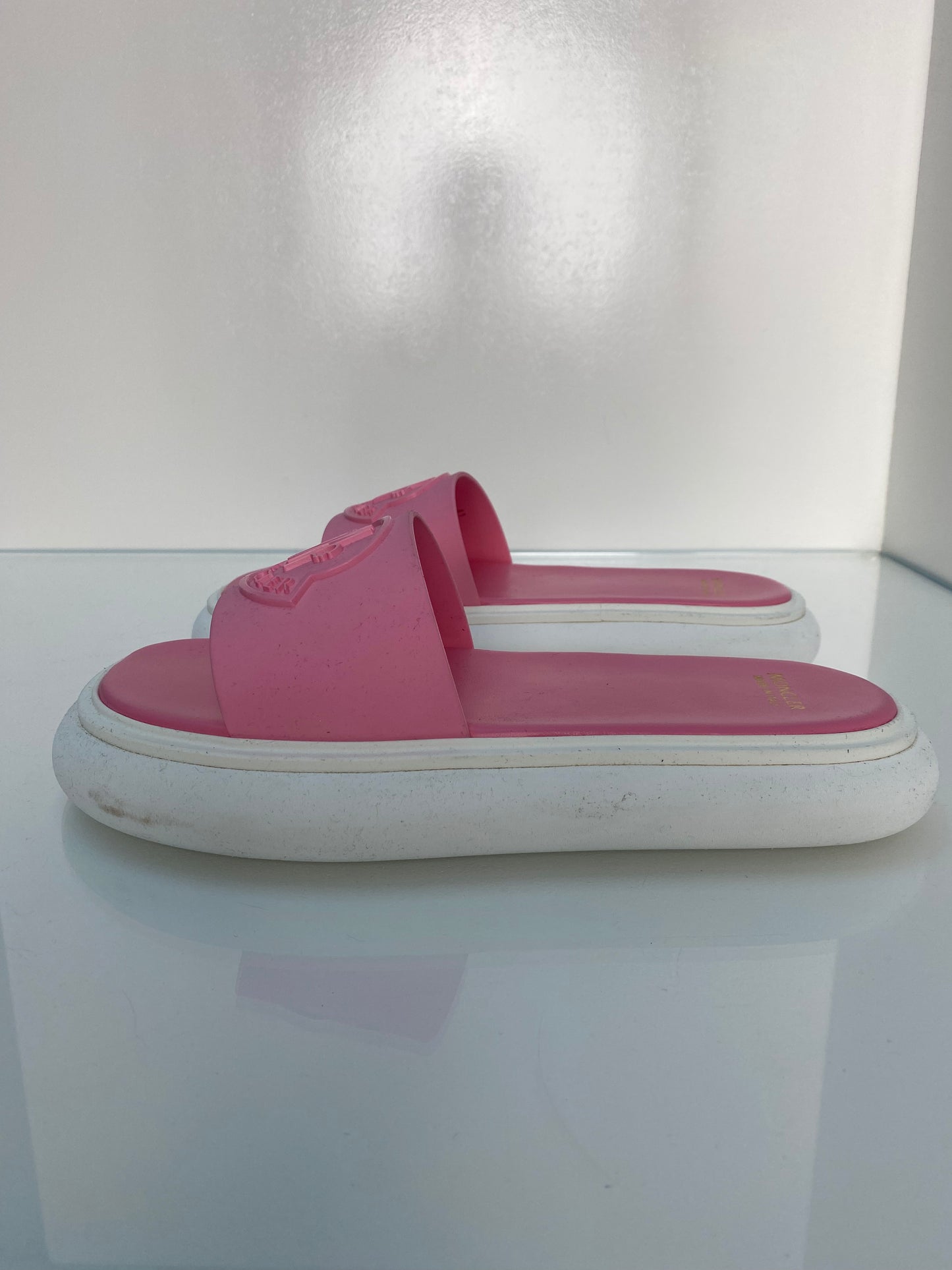 Moncler Pink & White Slides, 41