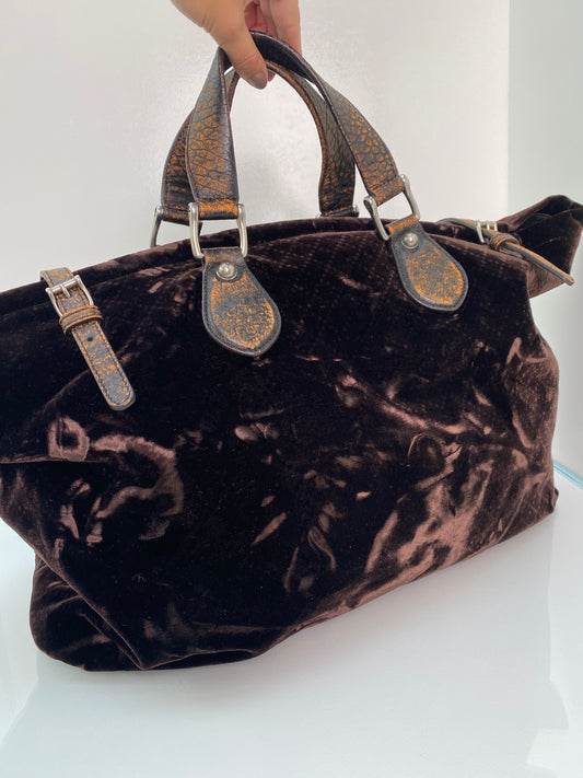 Gucci Brown Velvet Tote Bag SHW