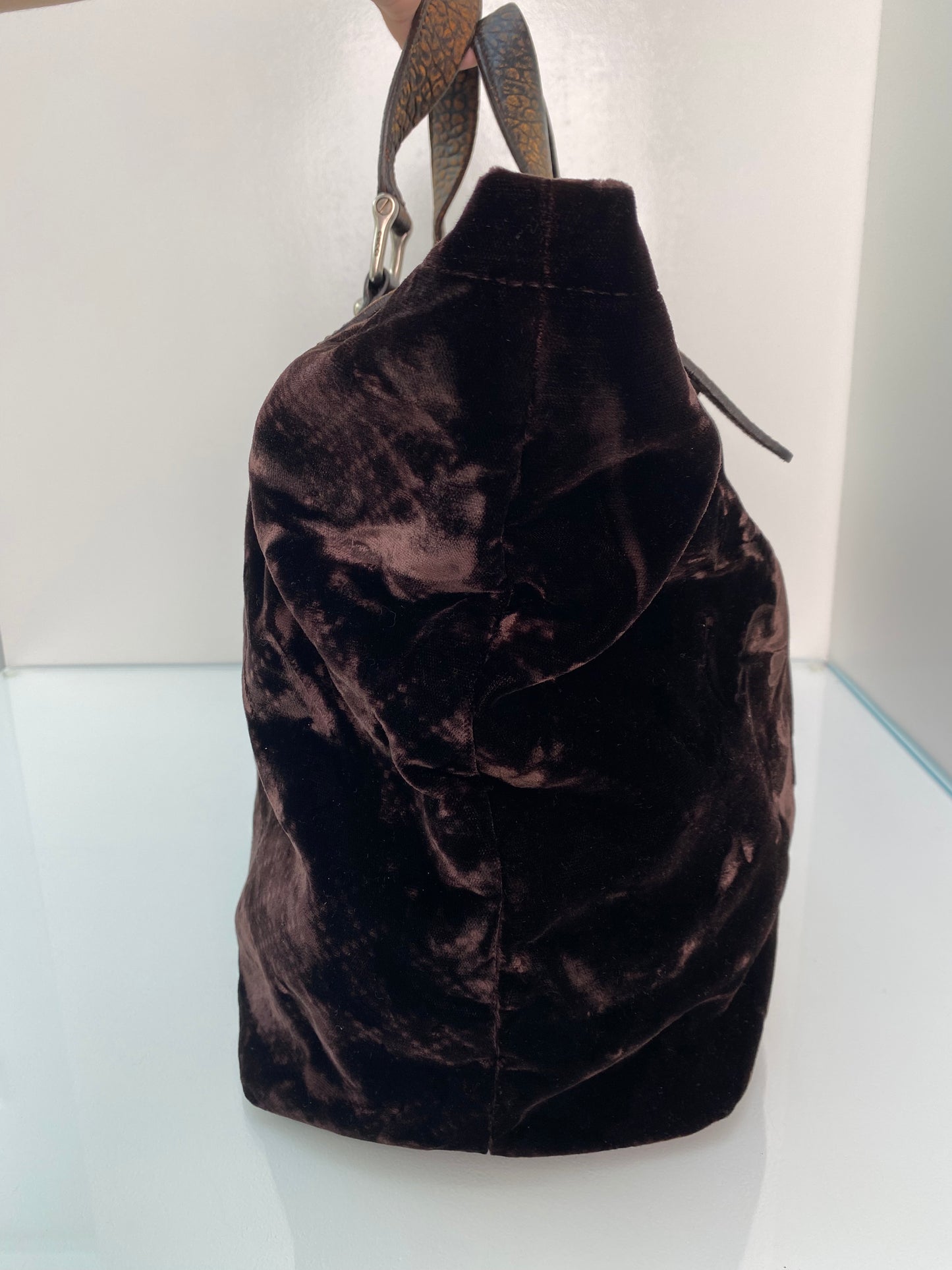 Gucci Brown Velvet Tote Bag SHW