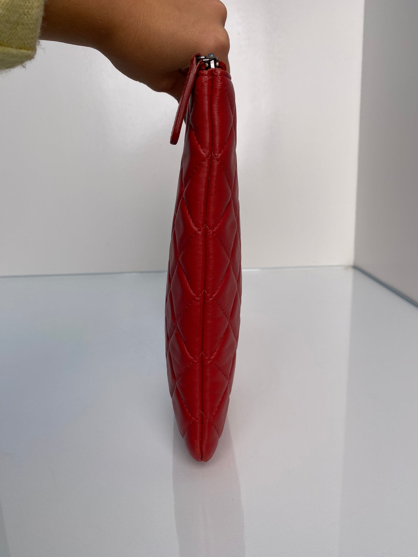 Chanel Red Quilted Lambskin O Case Clutch RHDW