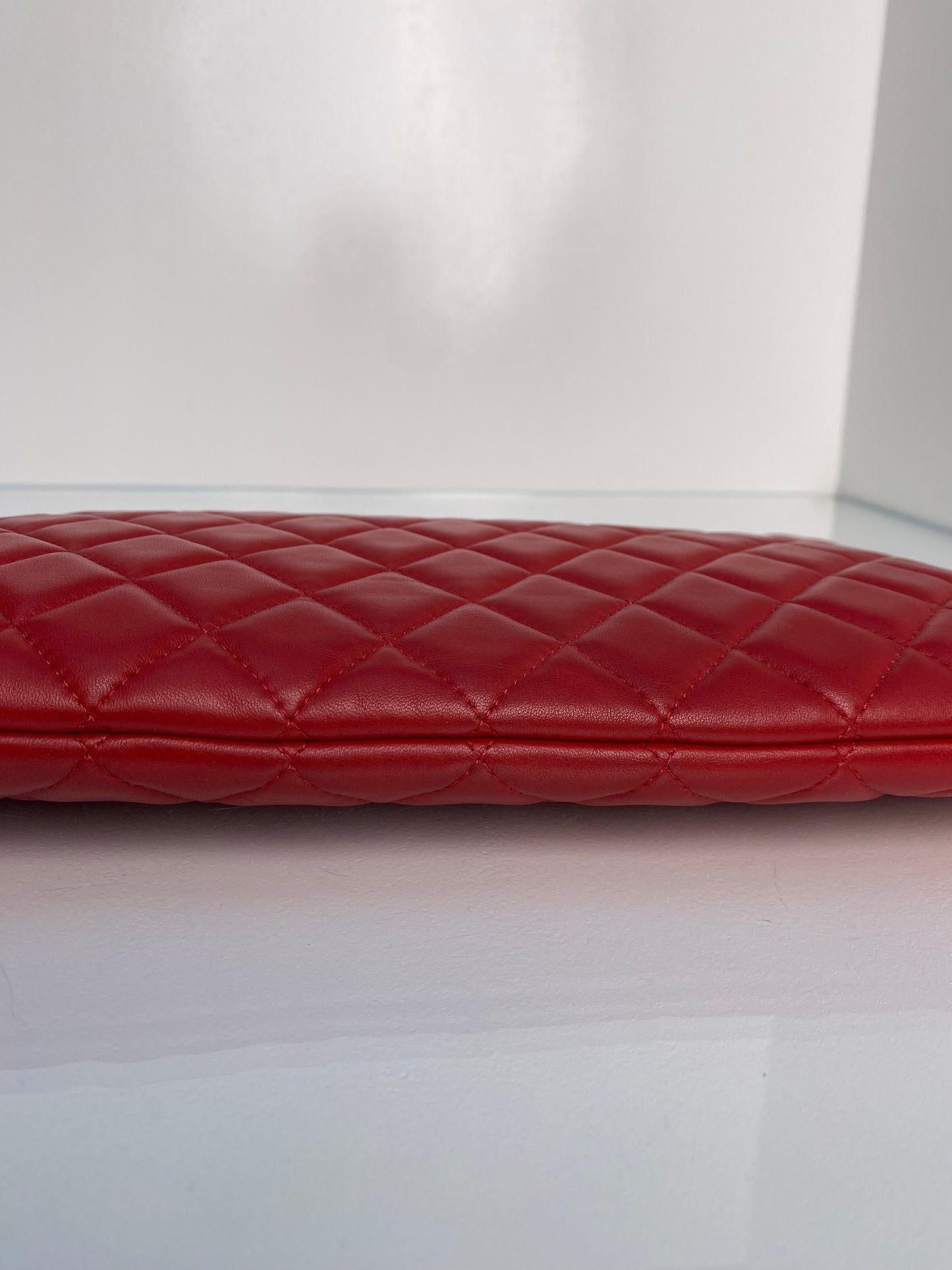 Chanel Red Quilted Lambskin O Case Clutch RHDW