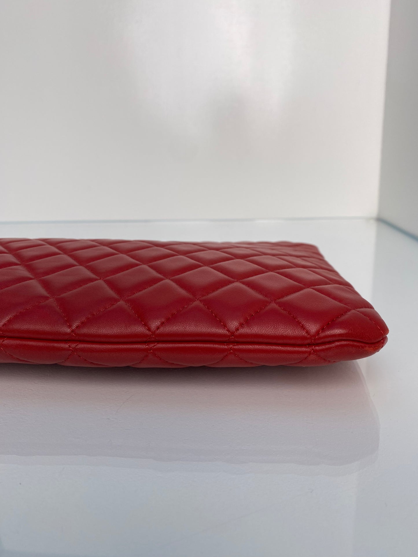 Chanel Red Quilted Lambskin O Case Clutch RHDW