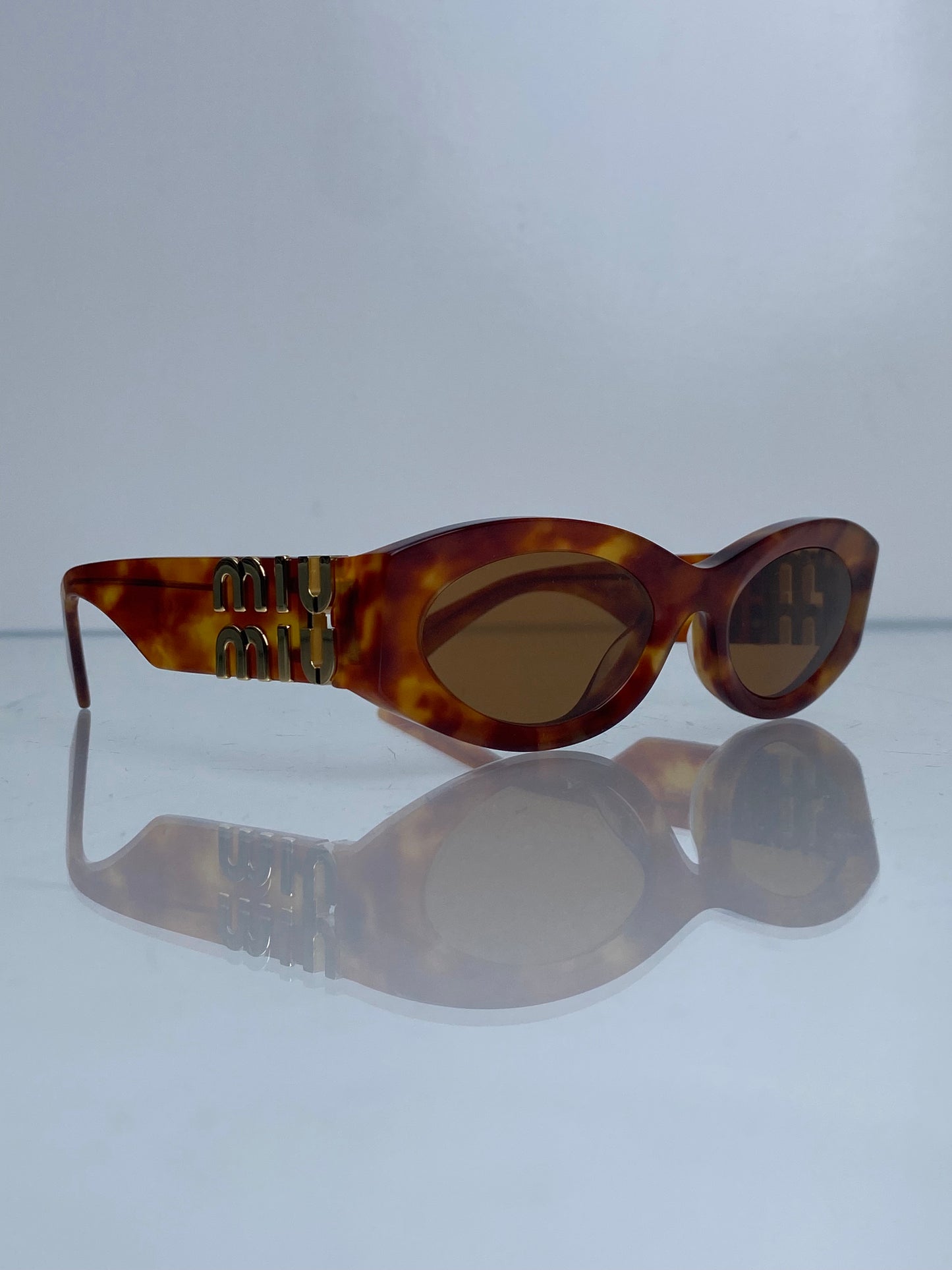 Miu Miu Brown Tortoise Gold Logo Sunglasses