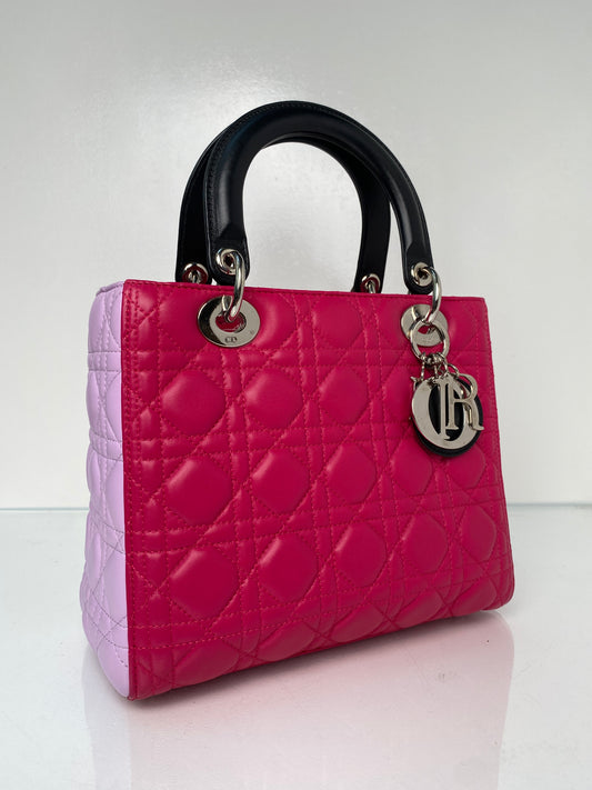 Christian Dior Lady Dior Pink/Black Medium