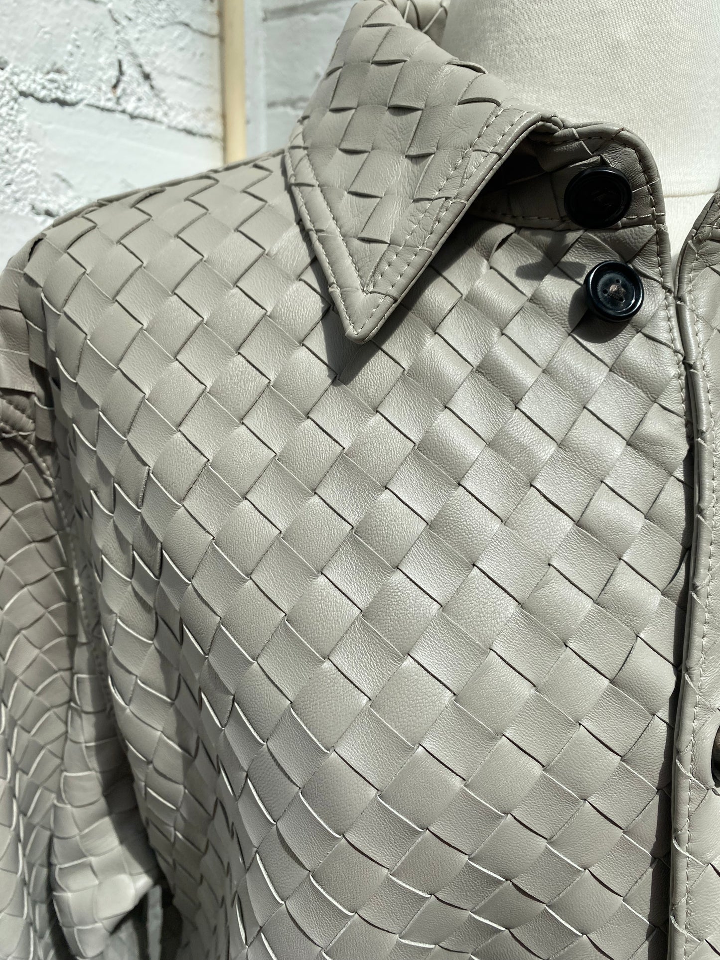 Bottega Veneta Grey Leather Woven Jacket, 48