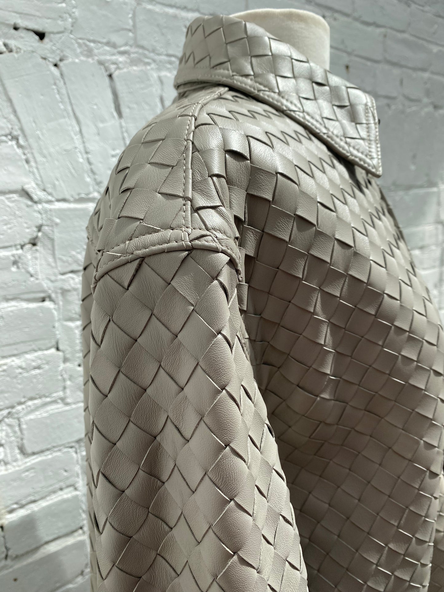 Bottega Veneta Grey Leather Woven Jacket, 48