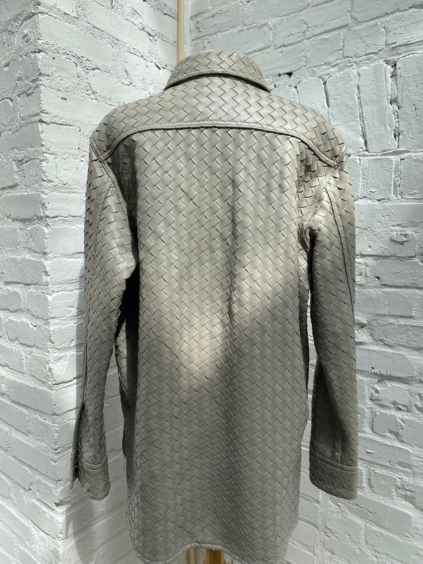 Bottega Veneta Grey Leather Woven Jacket, 48