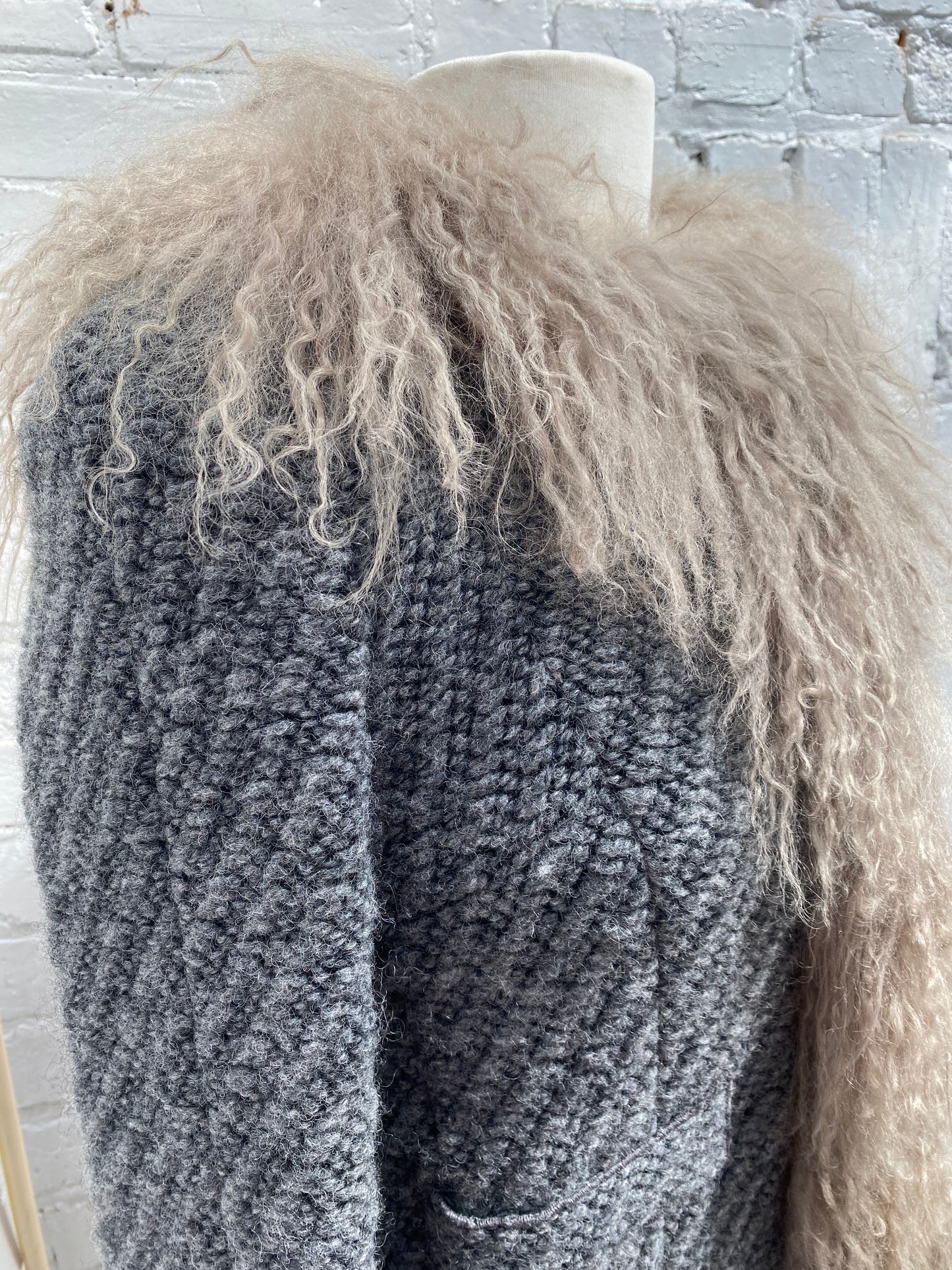 Dolce & Gabbana Grey Wool & Fur Coat, 36