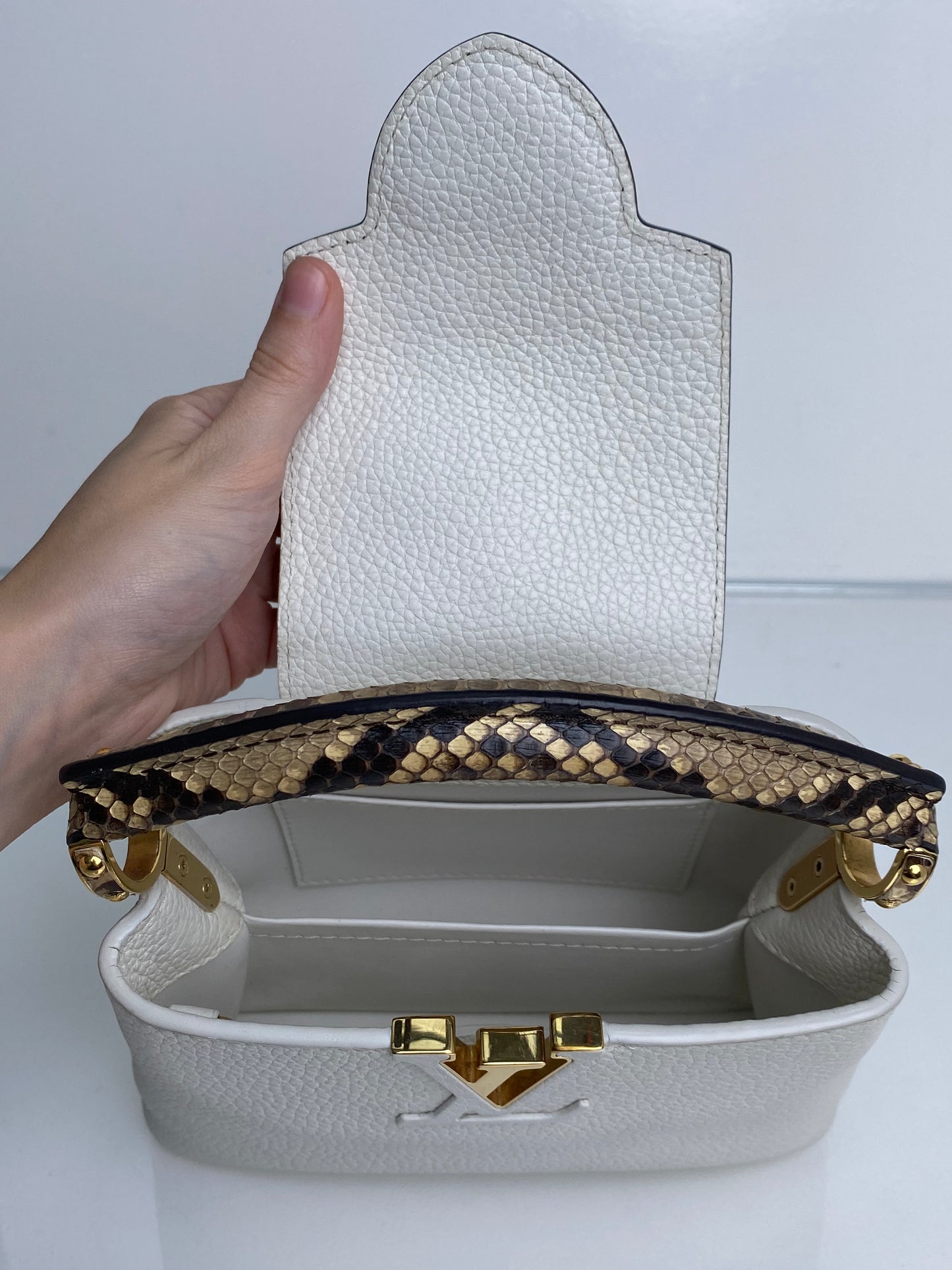 Louis Vuitton White / Snakeskin Capucine Bag GHW