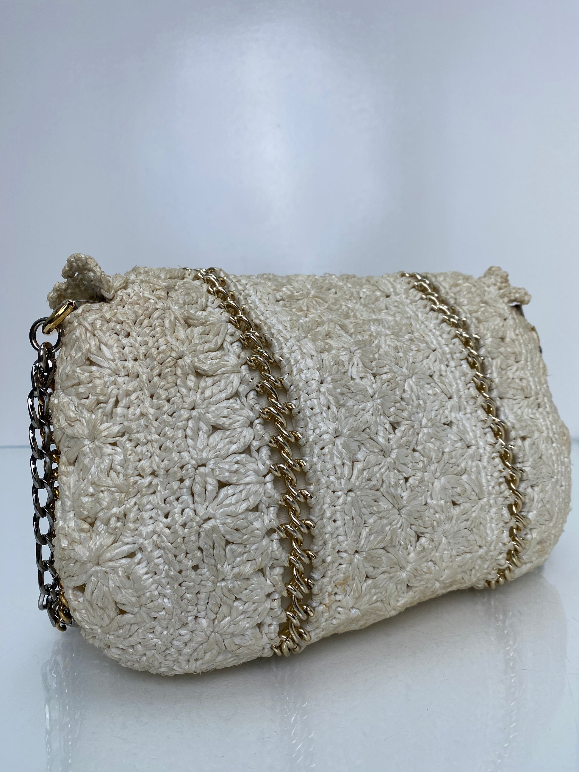 Dolce & Gabbana Cream Crochet & Pearl Shoulder Bag TTW (As Is)