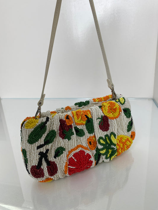 Staud White & Multicolor Beaded Fruit Bag SHW