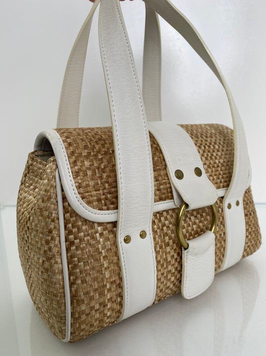 Chloe Raffia & White Leather Strap Mini Bag GHW