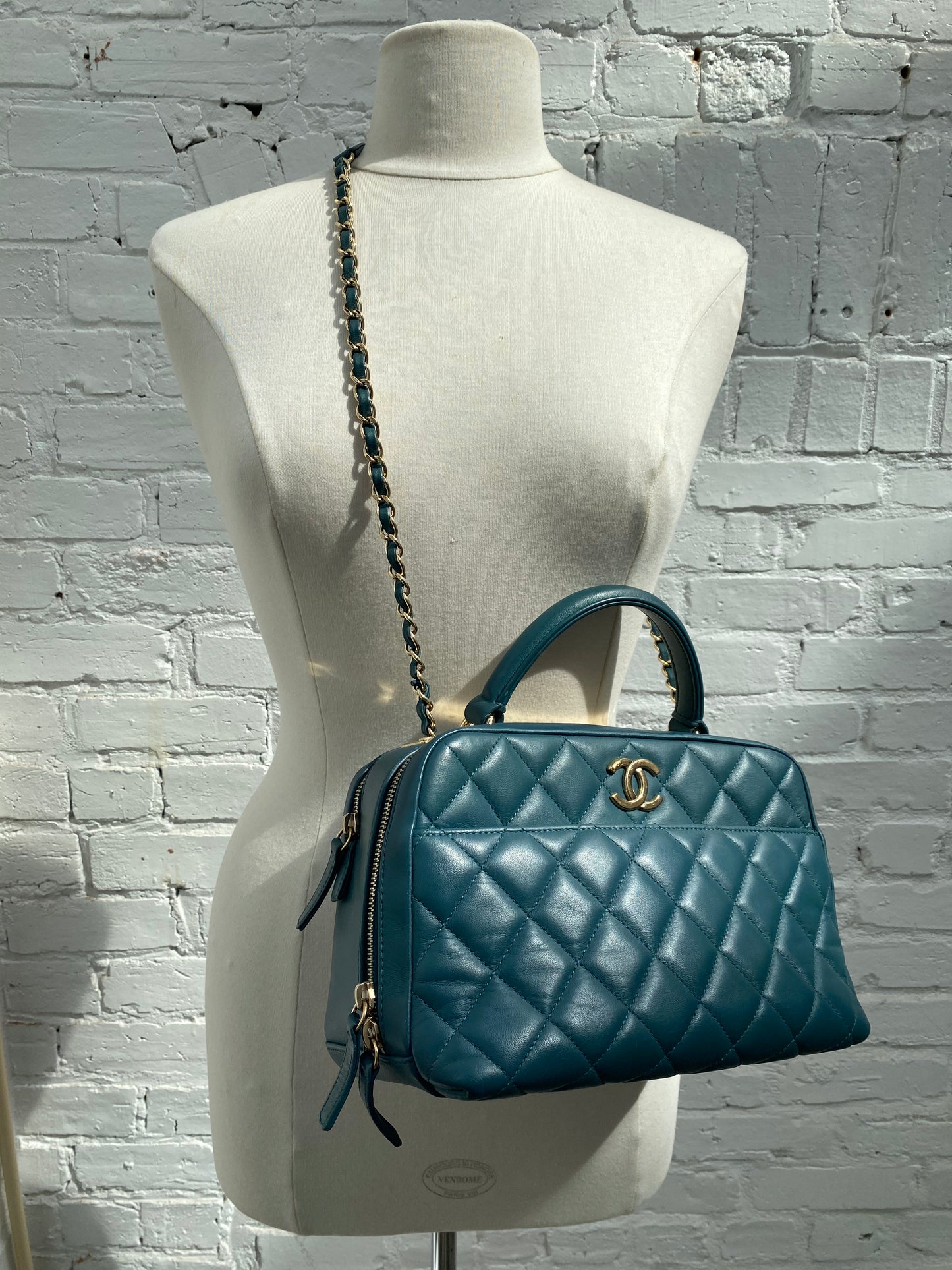 Chanel Teal Lambskin Medium Bowling Trendy Bag GHW #20