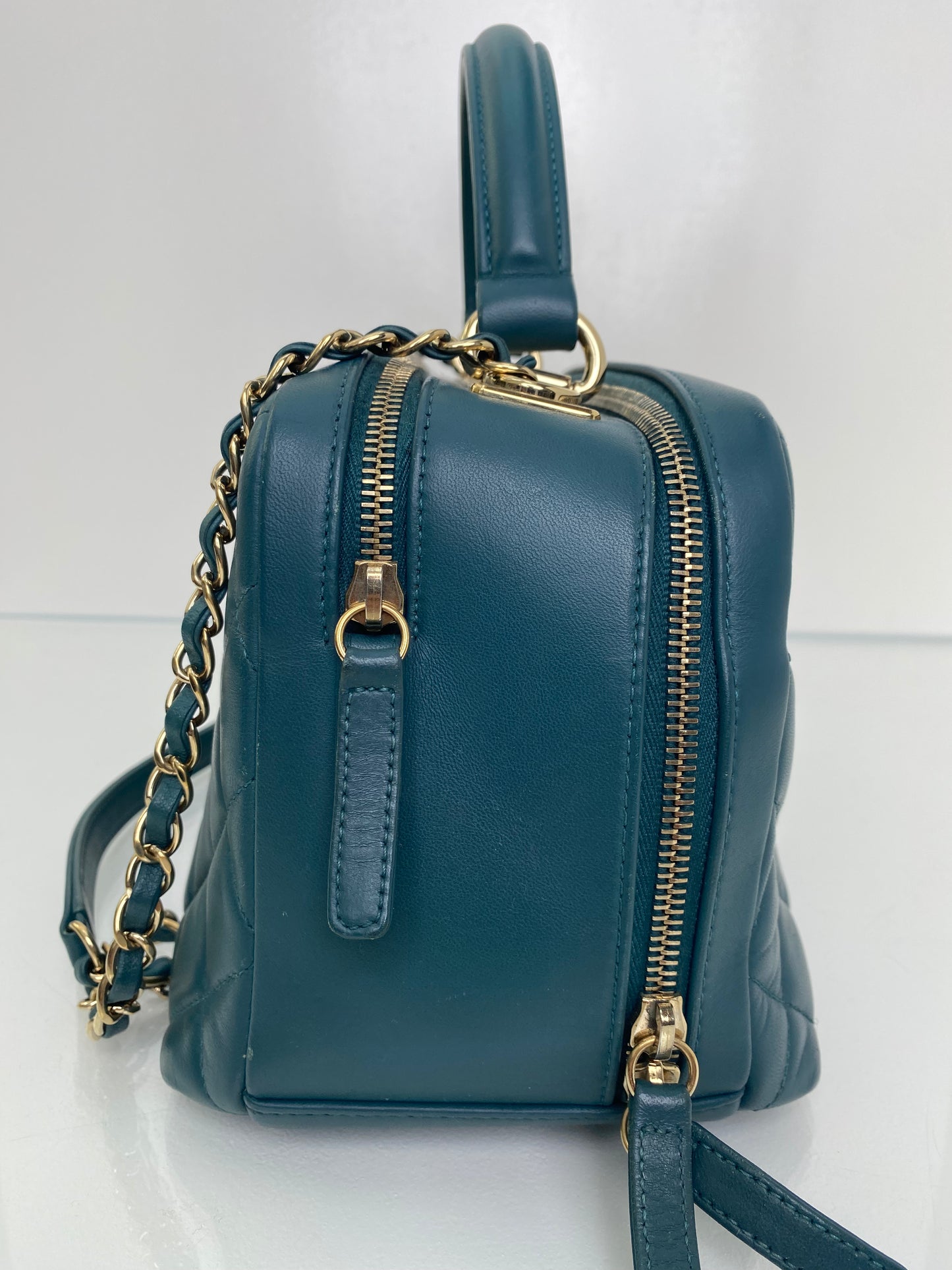 Chanel Teal Lambskin Medium Bowling Trendy Bag GHW #20