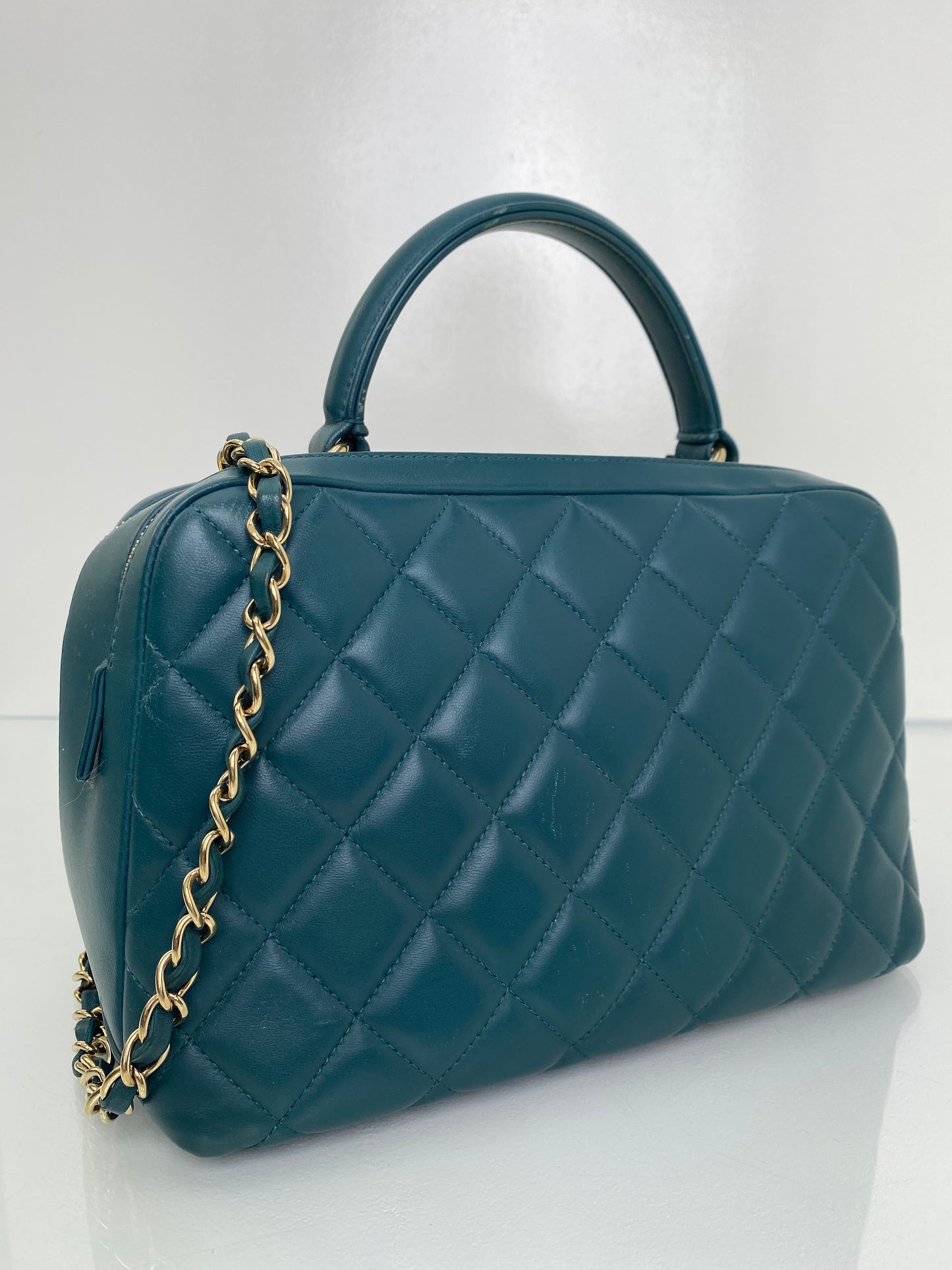 Chanel Teal Lambskin Medium Bowling Trendy Bag GHW #20