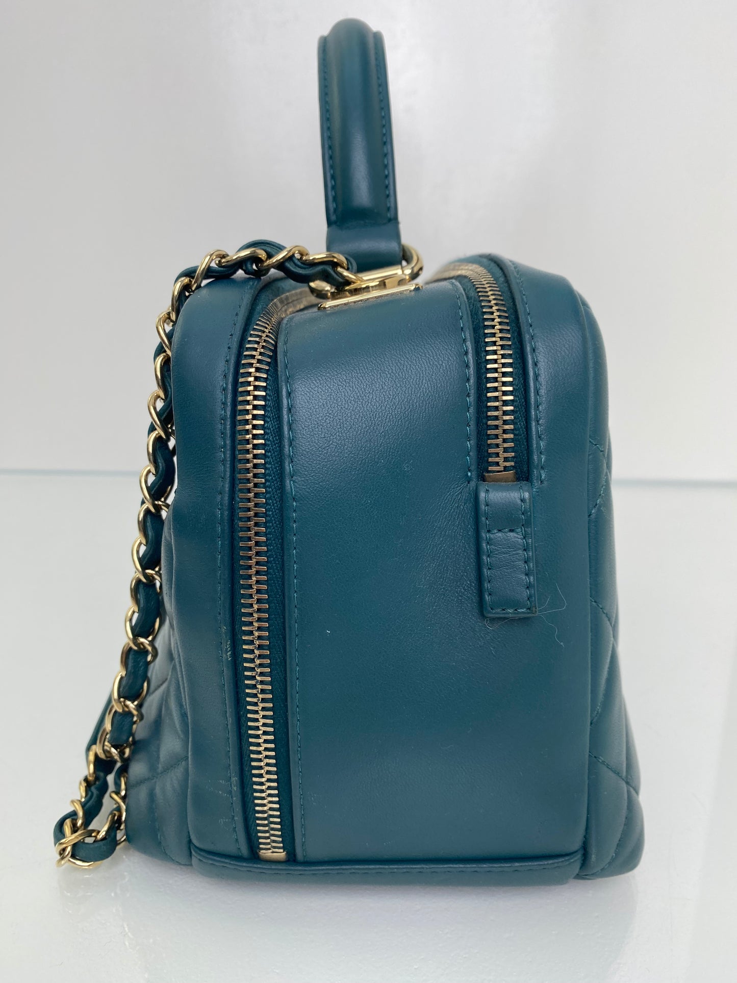 Chanel Teal Lambskin Medium Bowling Trendy Bag GHW #20
