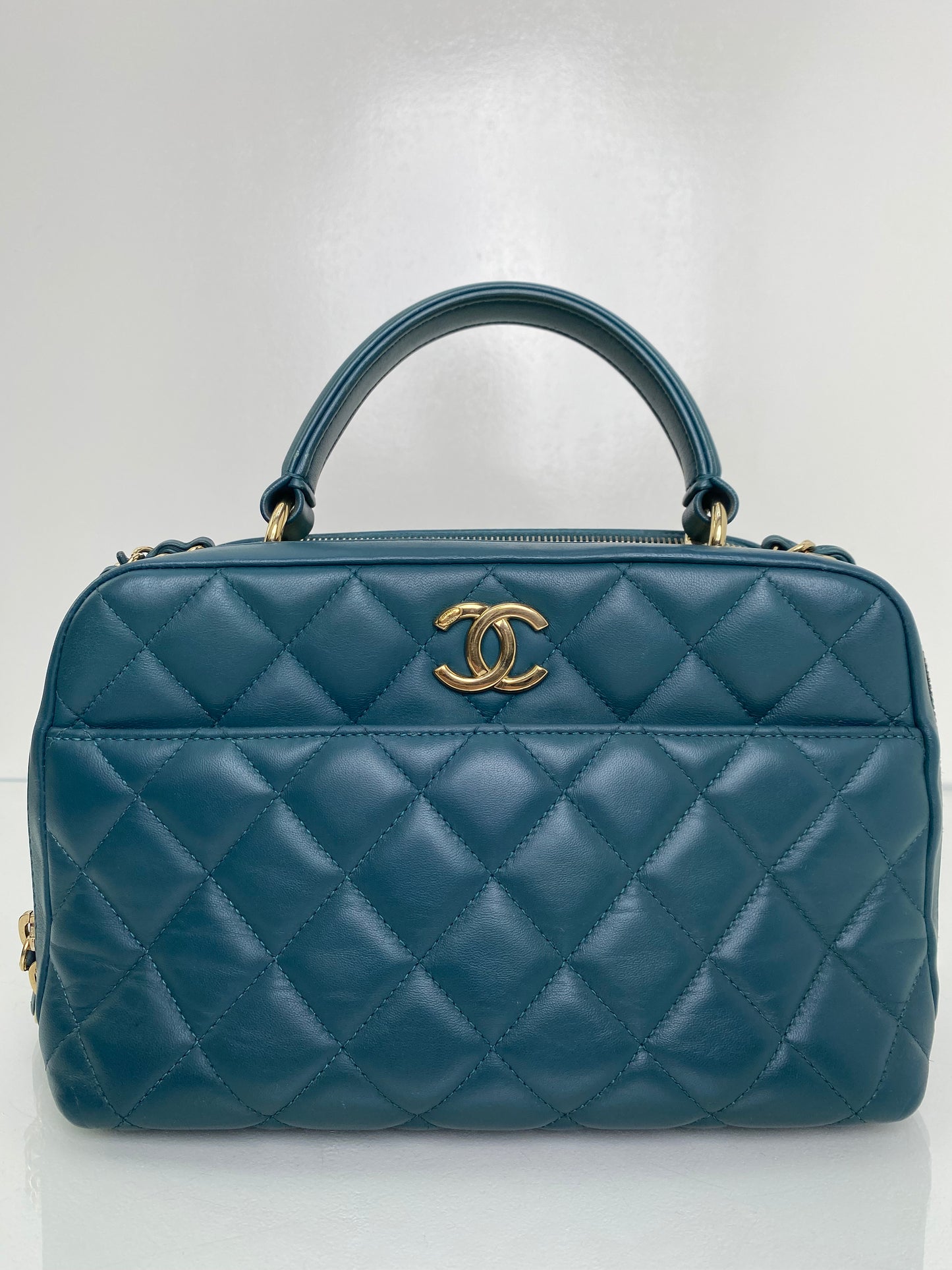 Chanel Teal Lambskin Medium Bowling Trendy Bag GHW #20