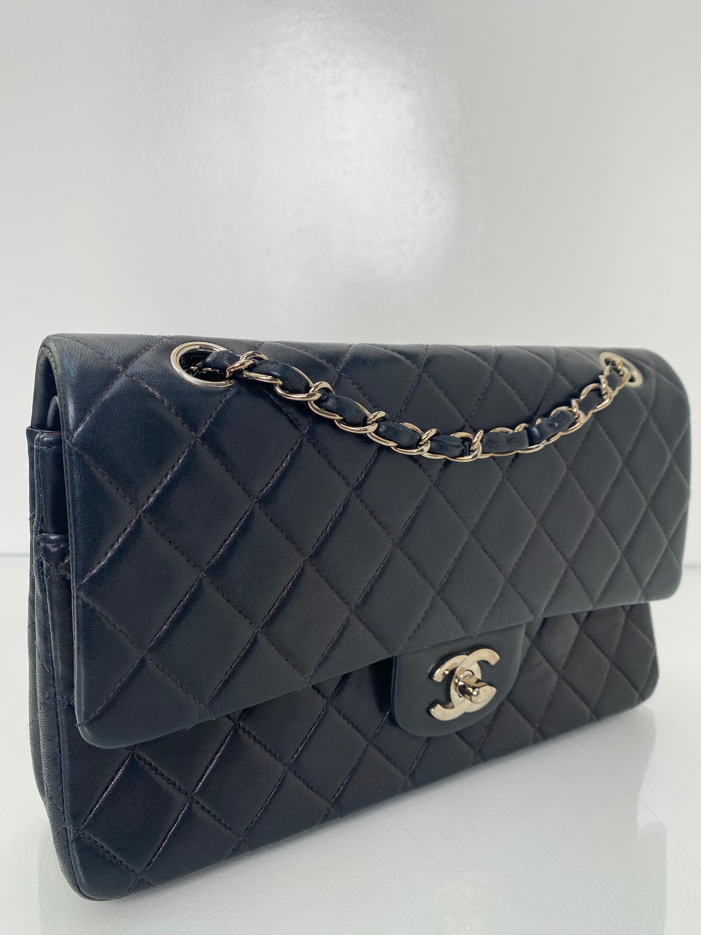 Chanel Medium Black Lambskin Double Flap SHW