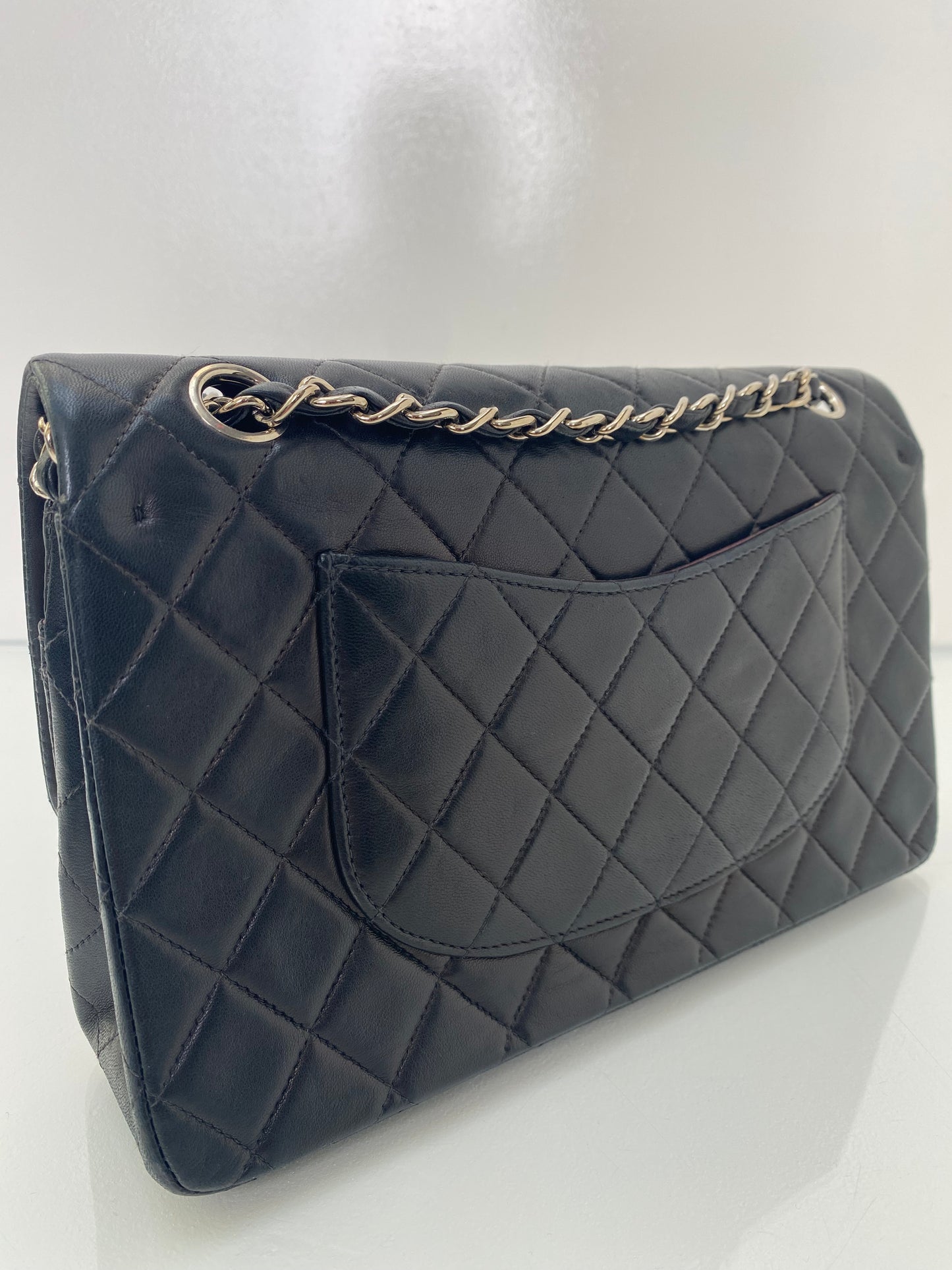 Chanel Medium Black Lambskin Double Flap SHW