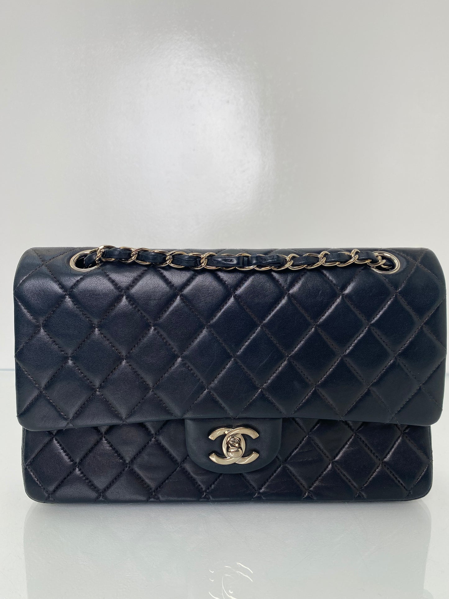 Chanel Medium Black Lambskin Double Flap SHW