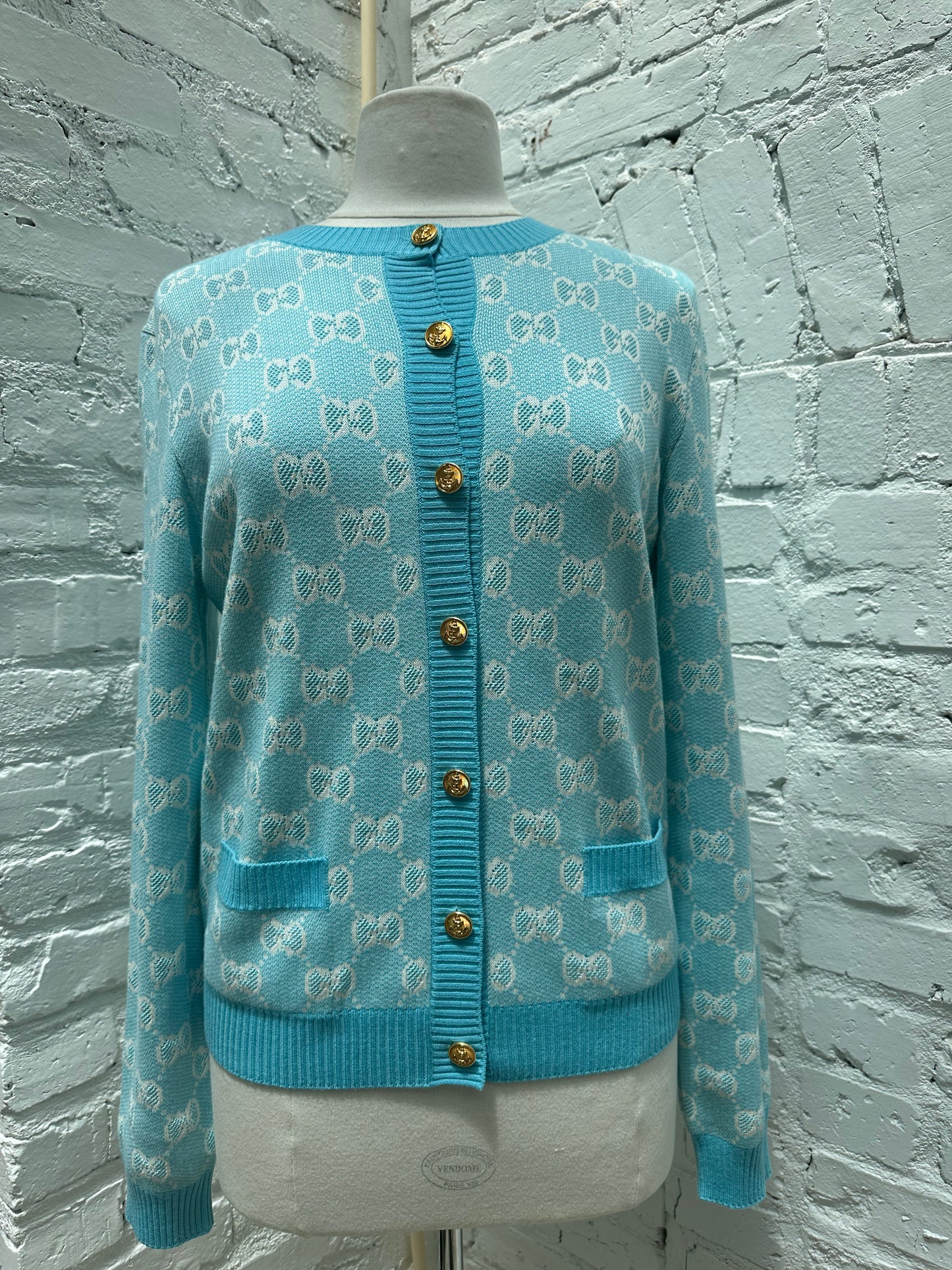 Gucci Light Blue GG Logo Cardigan, M