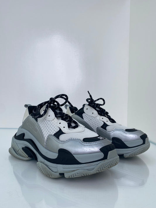 Balenciaga White, Grey, & Black Triple S Sneakers, 38