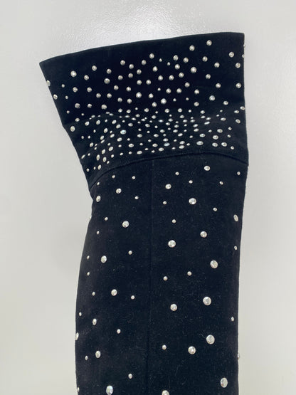Brian Atwood Black Studded Suede Boots, 38.5