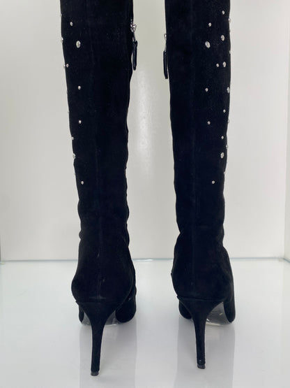 Brian Atwood Black Studded Suede Boots, 38.5