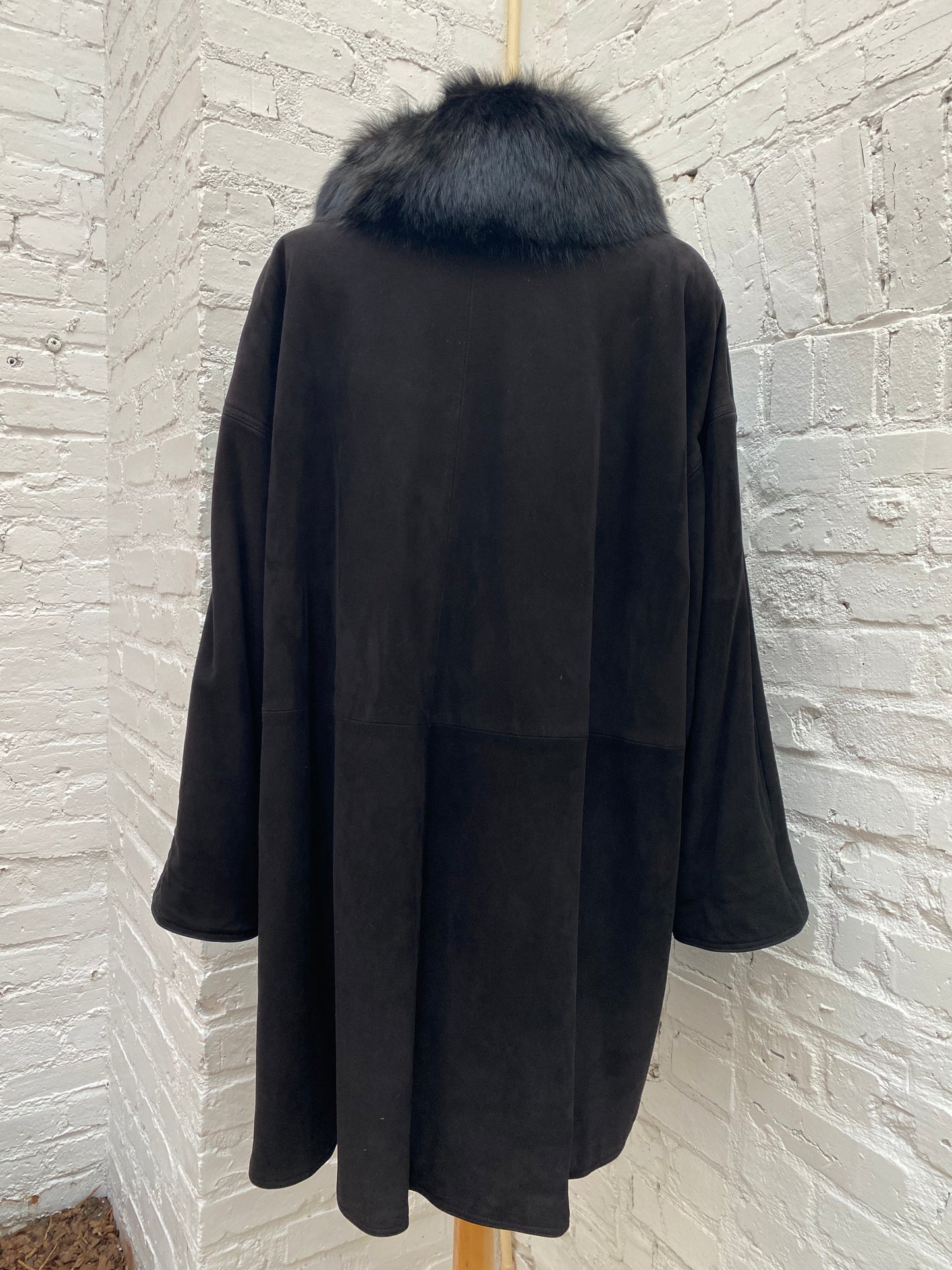 Loewe Vintage Black Fur Trim Coat, 40