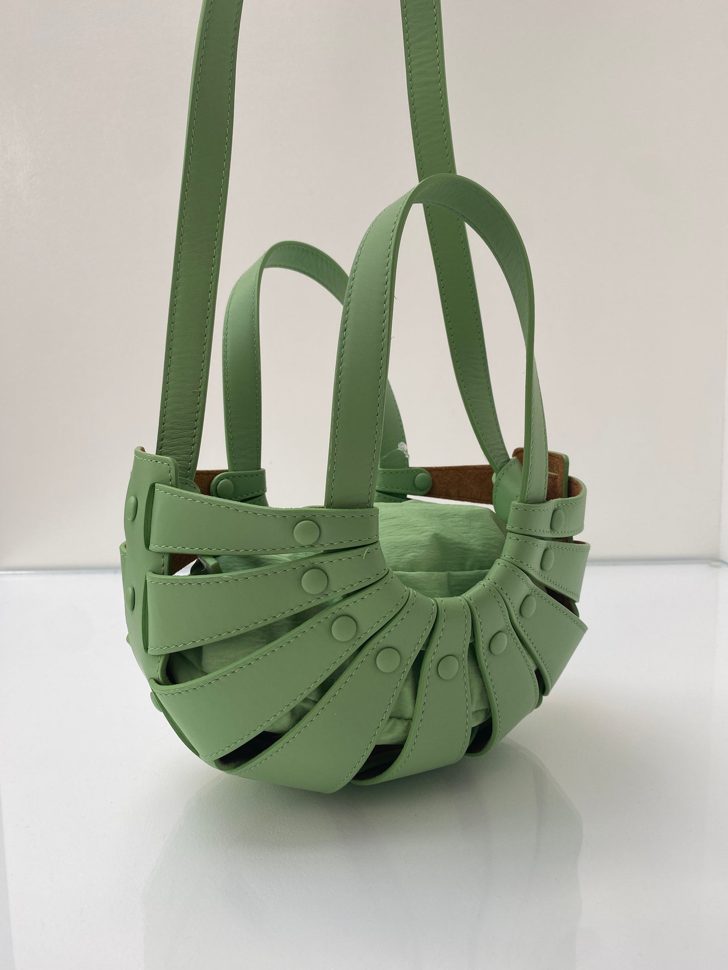 Bottega Veneta Green Leather Shell Crossbody Bag