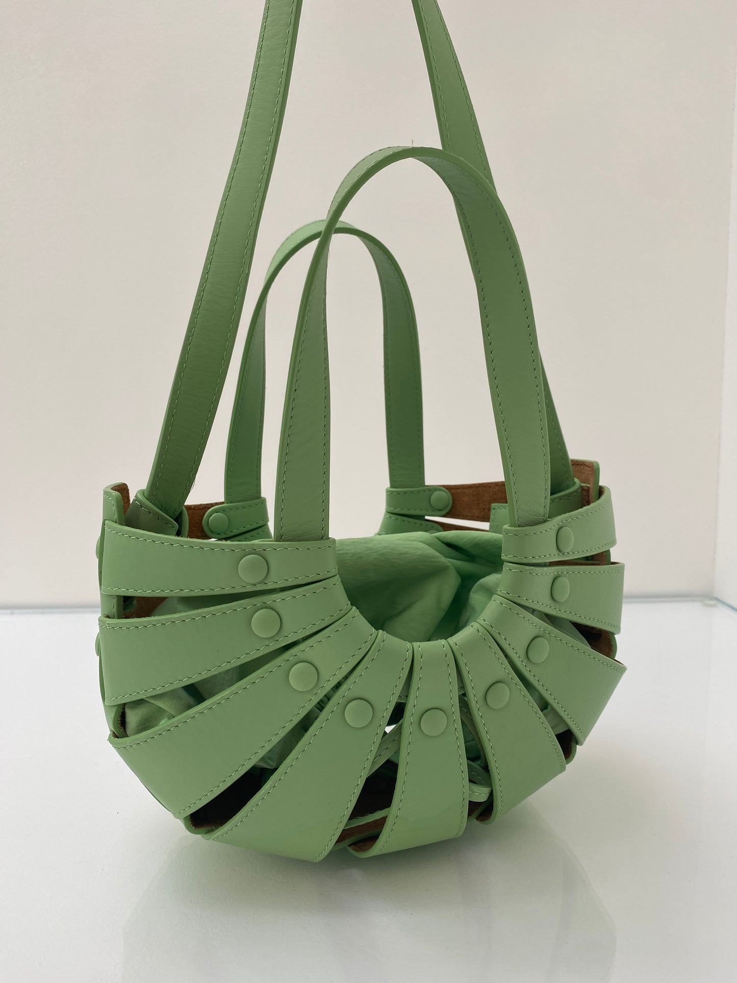 Bottega Veneta Green Leather Shell Crossbody Bag