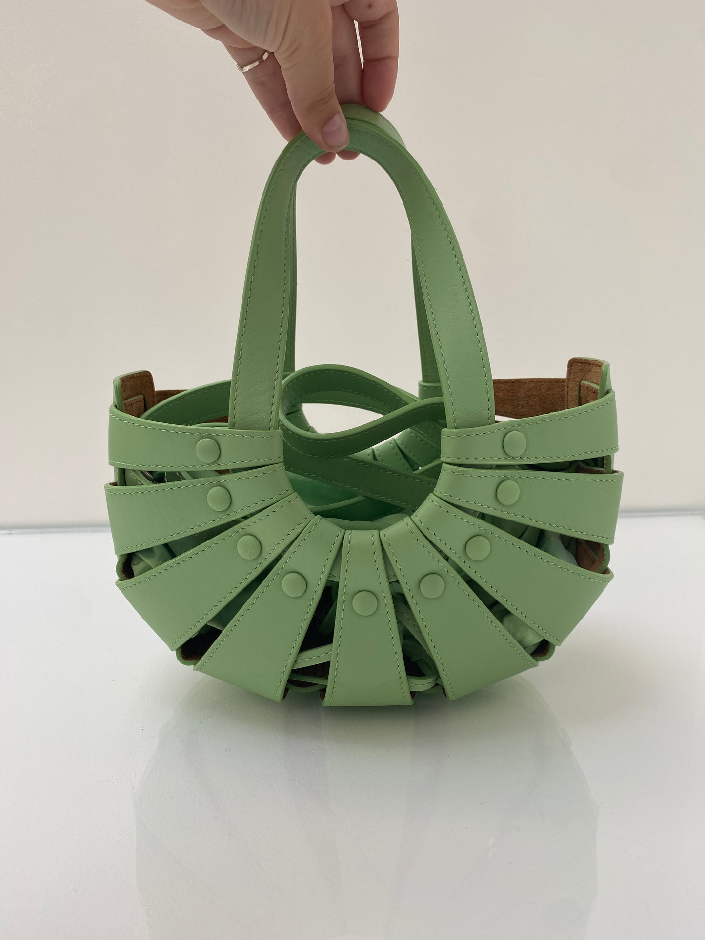 Bottega Veneta Green Leather Shell Crossbody Bag