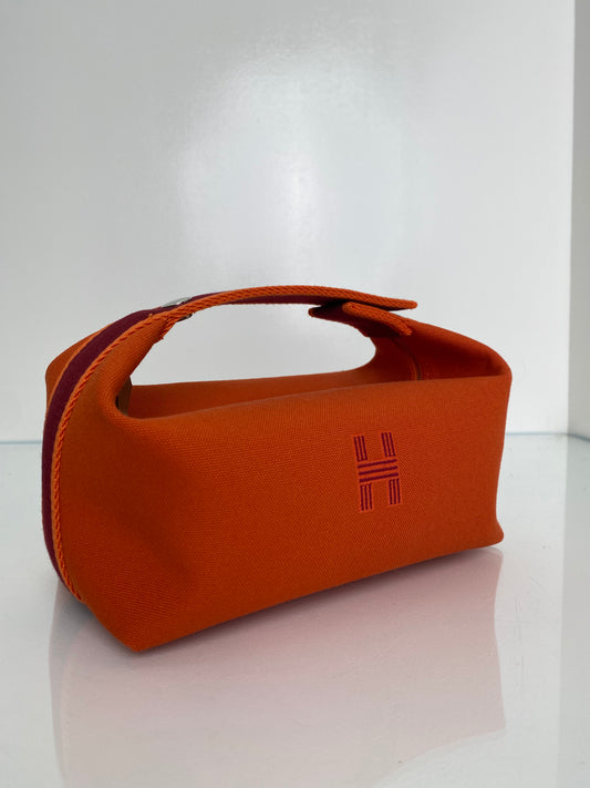 Hermes Bride A Brac PM Orange & Burgundy Toile Bag