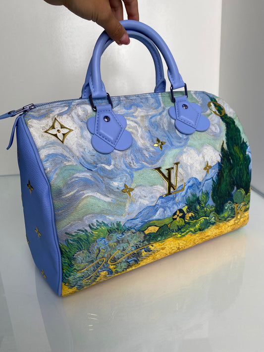 Louis Vuitton x Jeff Koons Blue & Yellow Van Gogh Speedy 30 Bag GHW & Blue HW
