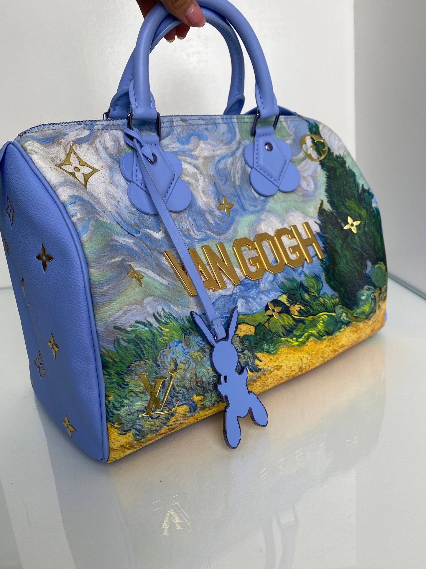Louis Vuitton x Jeff Koons Blue & Yellow Van Gogh Speedy 30 Bag GHW & Blue HW