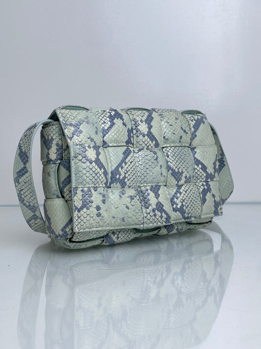 Bottega Veneta Padded Casette Gray & Mint Python Embossed Crossbody Bag SHW