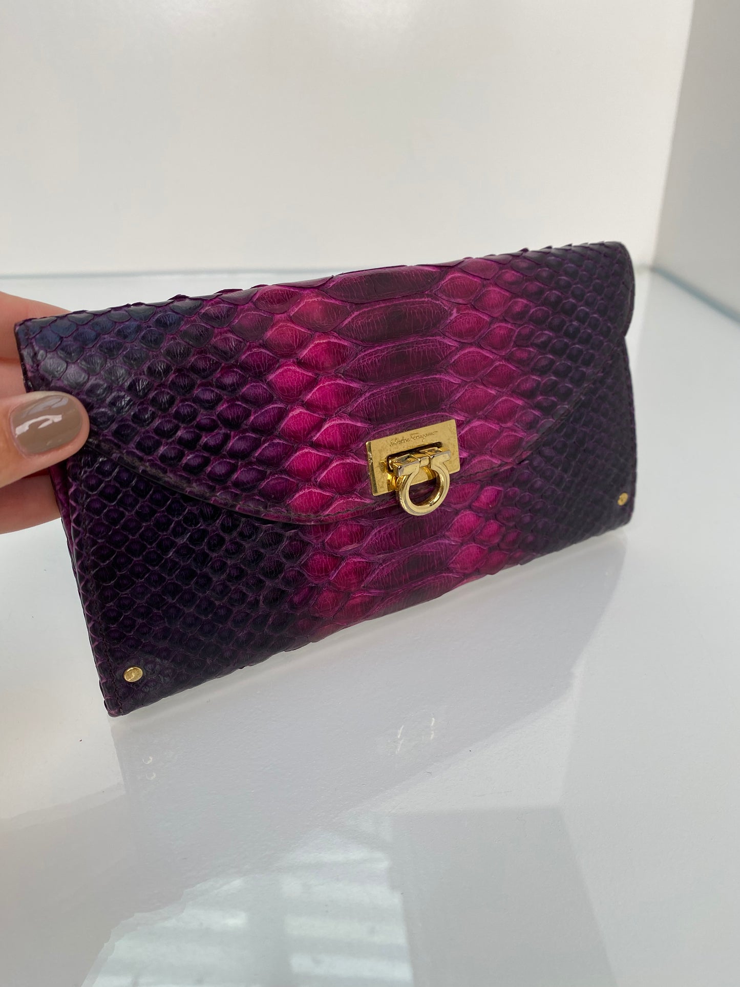 Ferragamo Pink & Purple Python Wallet