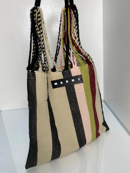 Marni Cream, Black, Burgundy, & Multicolor Striped Tote Bag