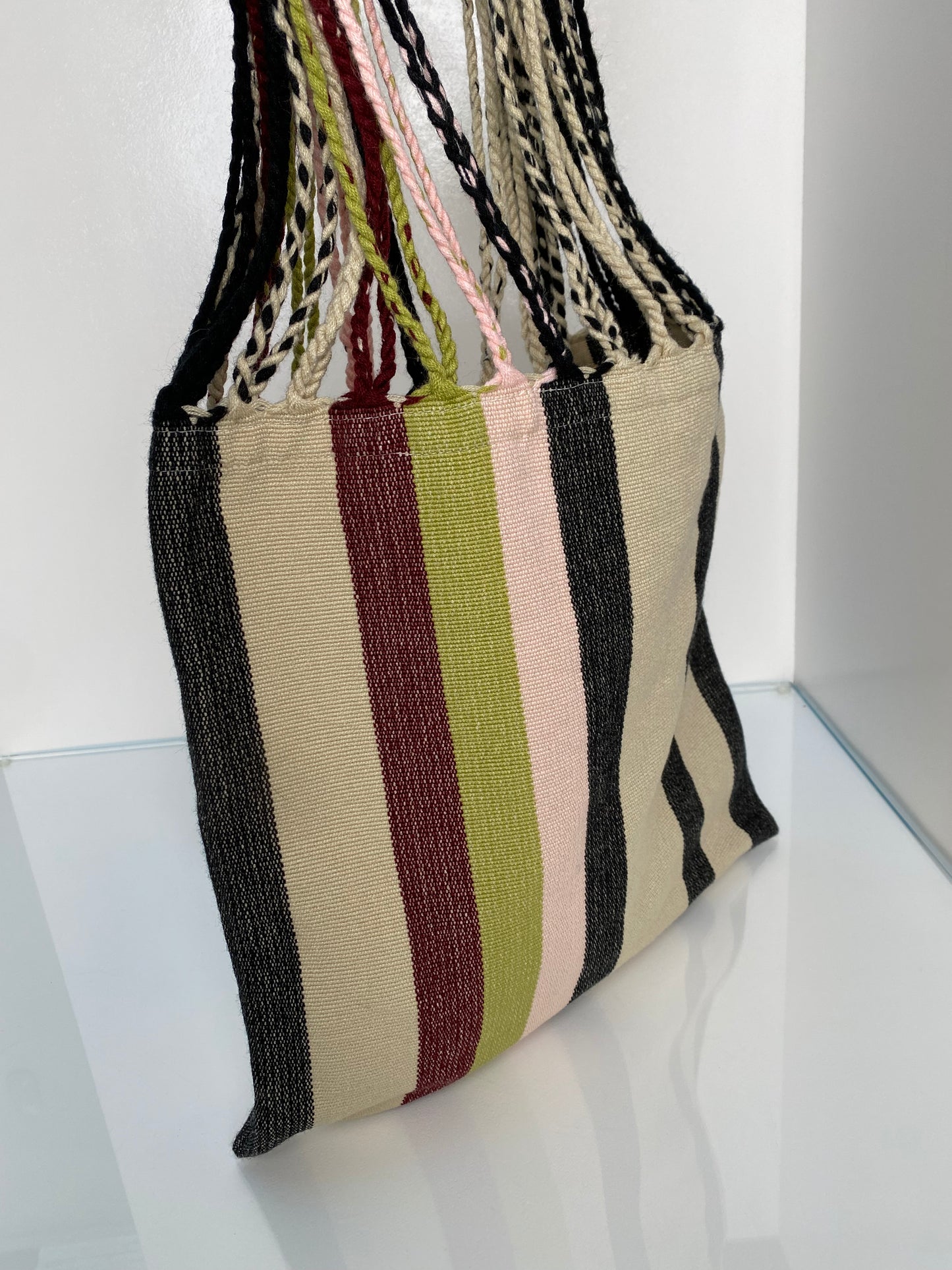 Marni Cream, Black, Burgundy, & Multicolor Striped Tote Bag