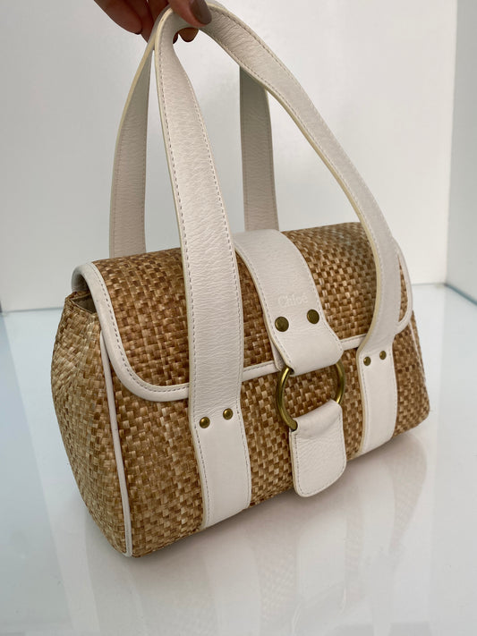 Chloe Raffia & White Leather Strap Mini Bag GHW