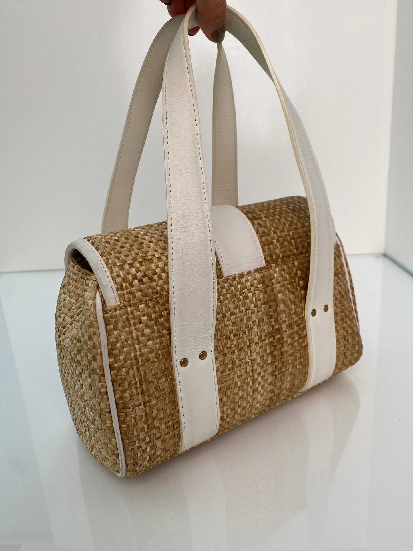 Chloe Raffia & White Leather Strap Mini Bag GHW