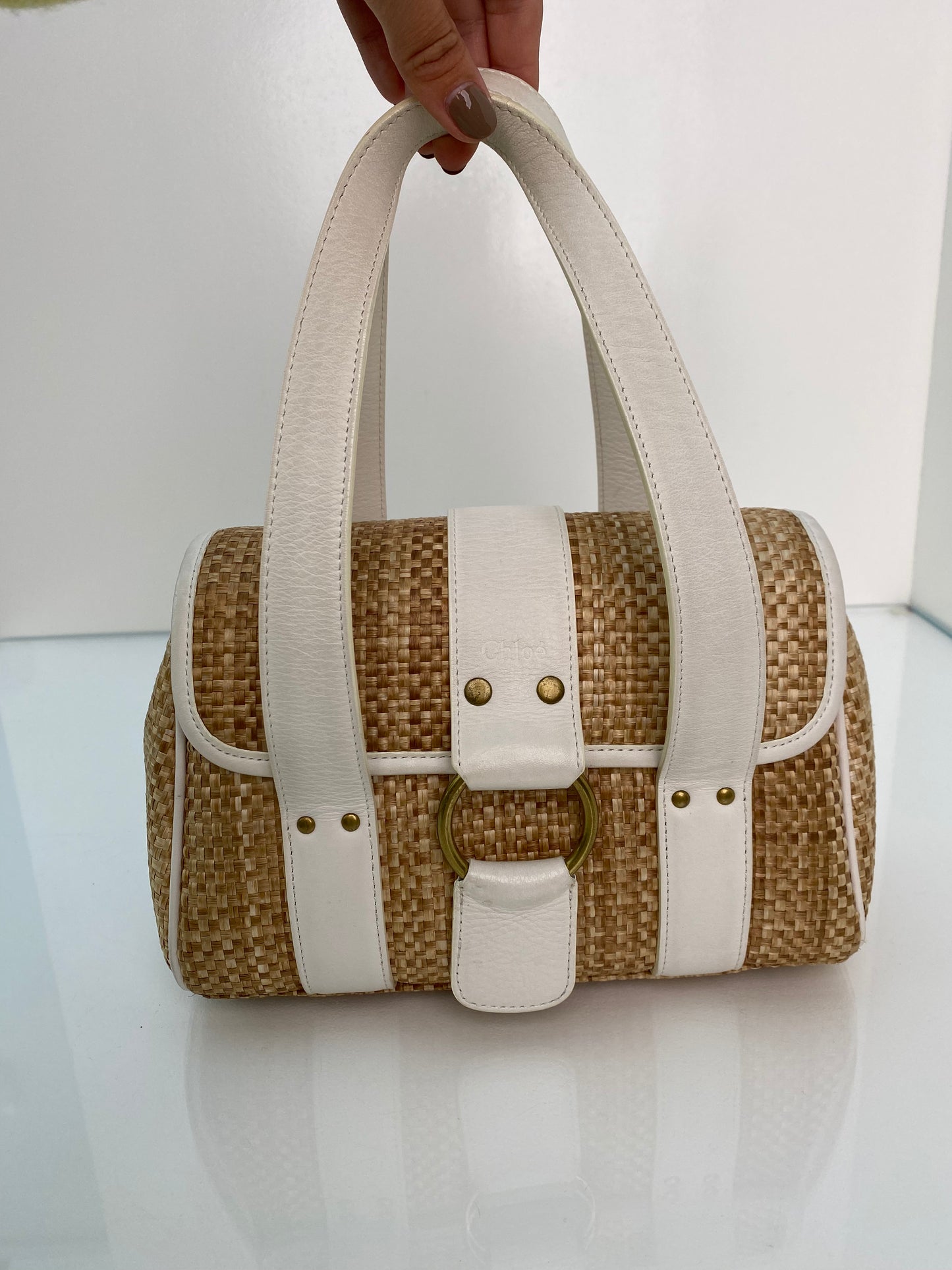 Chloe Raffia & White Leather Strap Mini Bag GHW