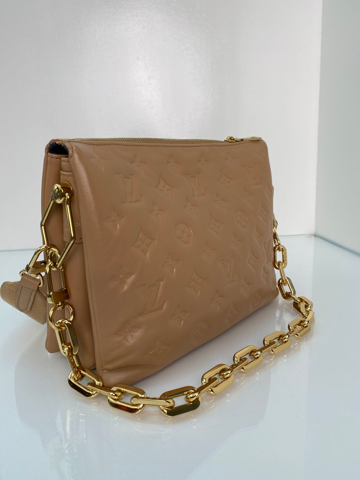 Louis Vuitton Tan Embossed Monogram Coussin PM Bag GHW