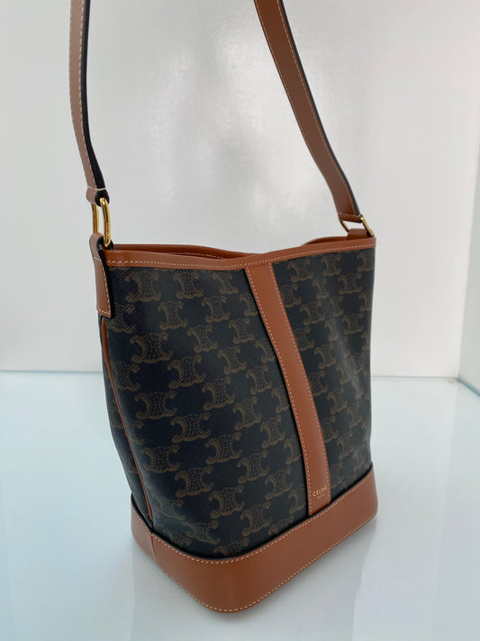 Celine Triomphe & Tan Small Bucket Bag GHW