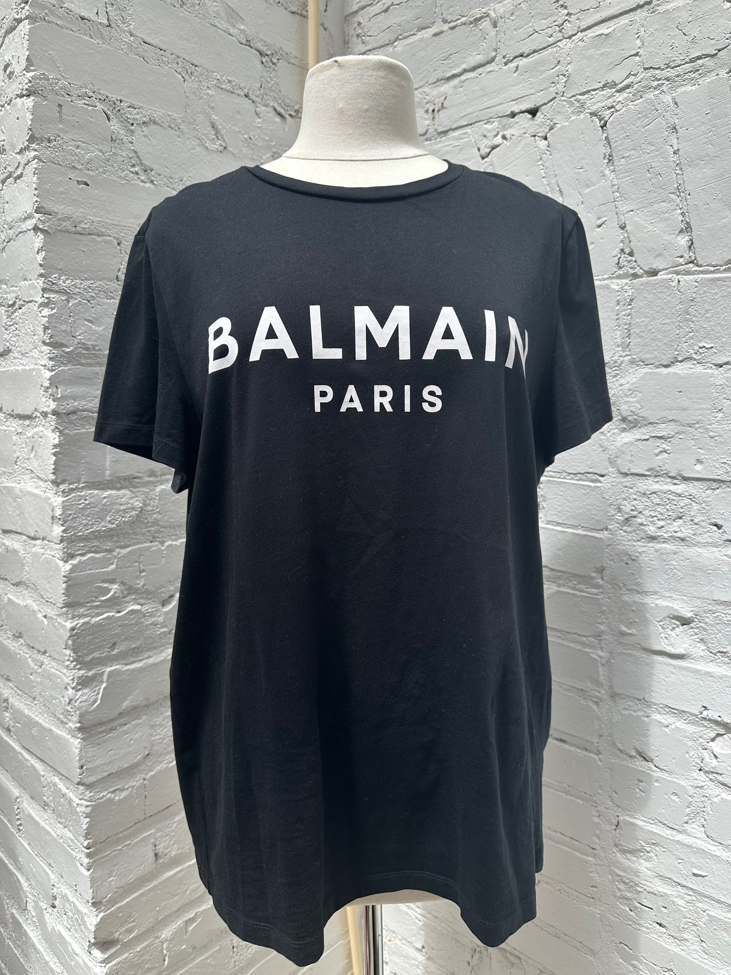 Balmain Men’s  Black & White  Logo T Shirt, XL