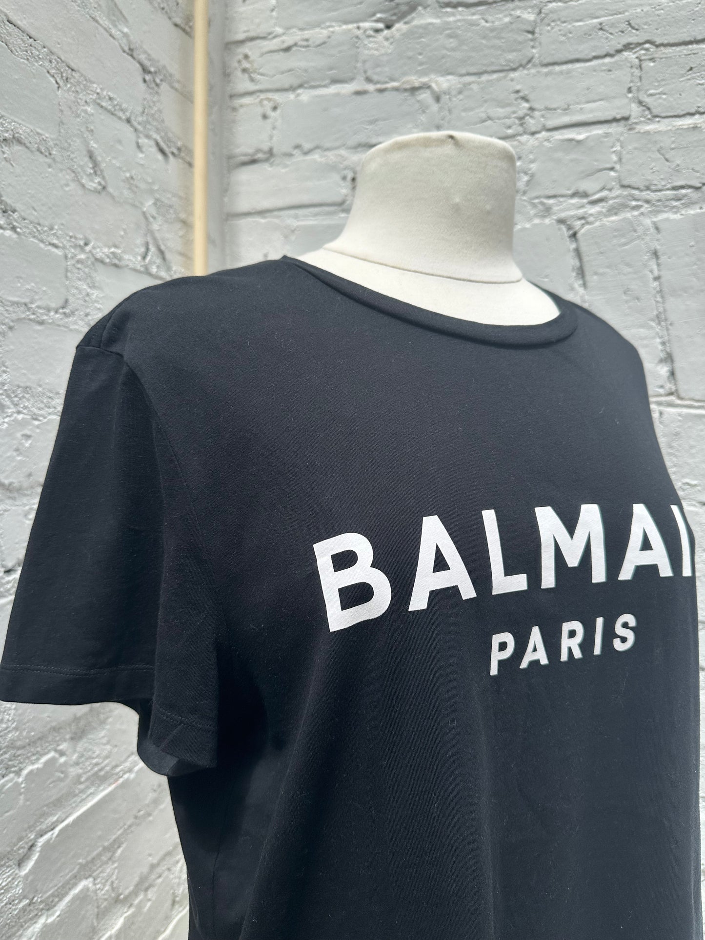 Balmain Men’s  Black & White  Logo T Shirt, XL