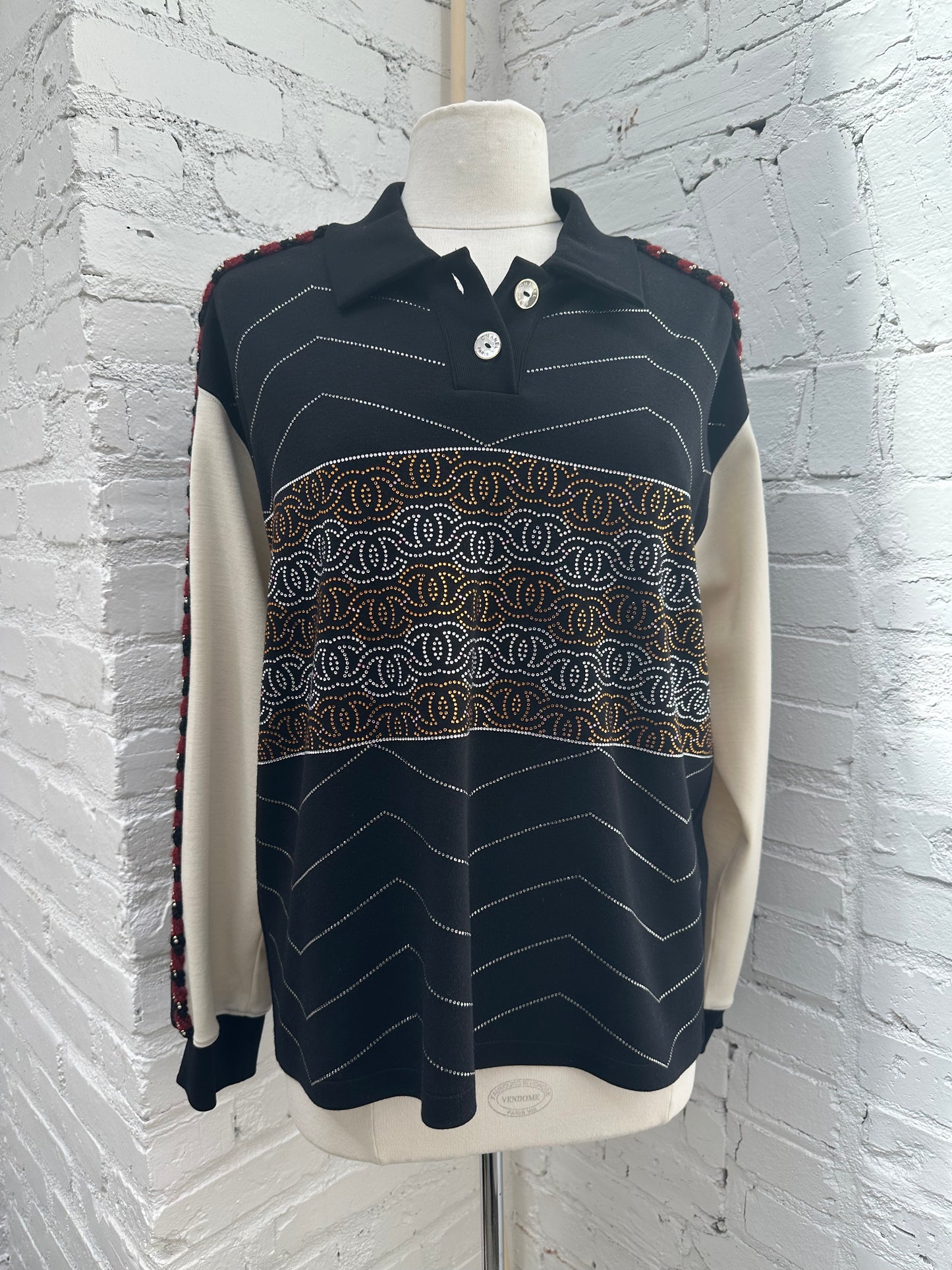 Chanel Black/Multicolor CC Sequin Collared Shirt, 42/44
