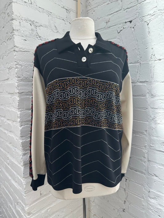 Chanel Black/Multicolor CC Sequin Collared Shirt, 42/44