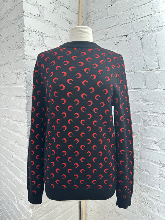 Marine Serre Red/Black Half Moon Crewneck Sweater, S