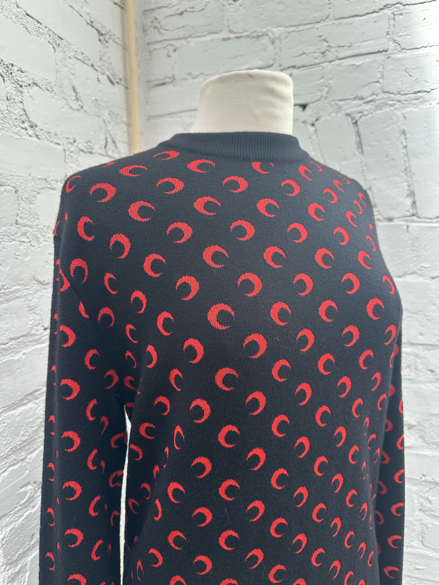 Marine Serre Red/Black Half Moon Crewneck Sweater, S